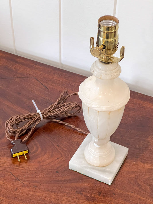 Petite Vintage Italian Alabaster Lamp with Scalloped Detail + Rope Edge