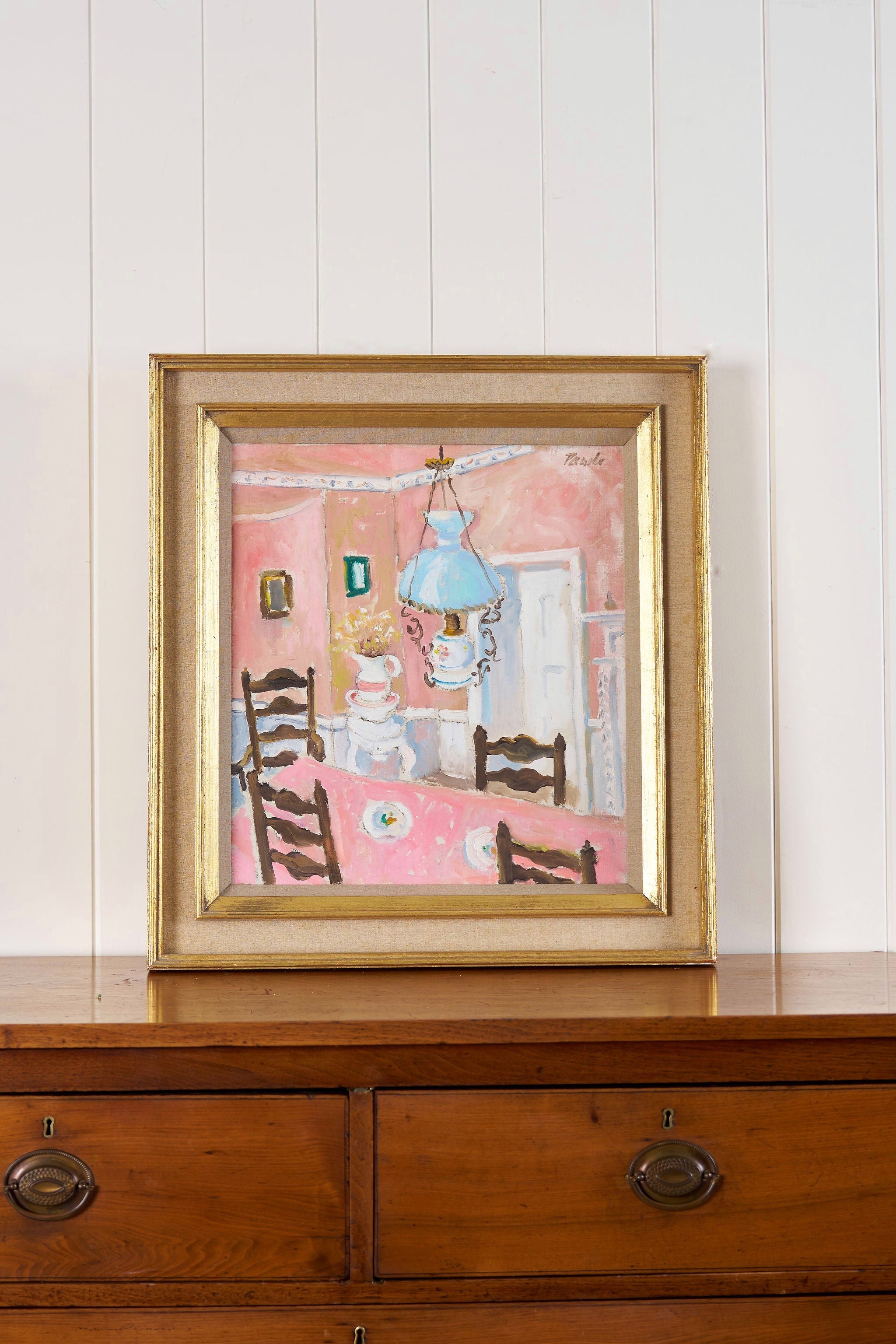 Signed by John Pawle (British 1915-2010) 'The Dining Room' Original Oil On Canvas | Gilt Wood + Linen Frame