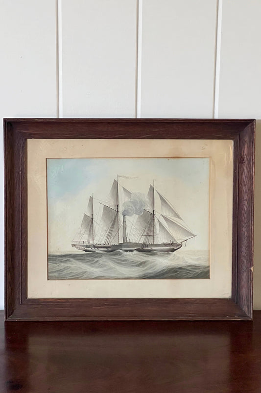 19th Century Hand Colored Engraving, ‘James Watt Steam Ship’