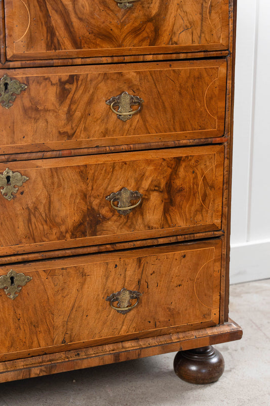 18th Century Burl Walnut Chest of Drawers on Bun Feet (c. 1760)