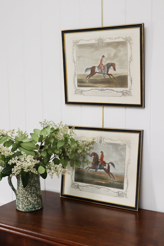 PAIR 18th Century Hand Colored Riding Engravings by Richard Houston (c. 1755)