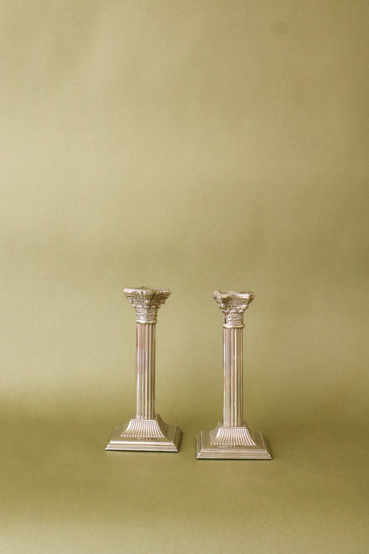 Antique English Pair Candlesticks Corinthian Column Candleholders (c. 1900)
