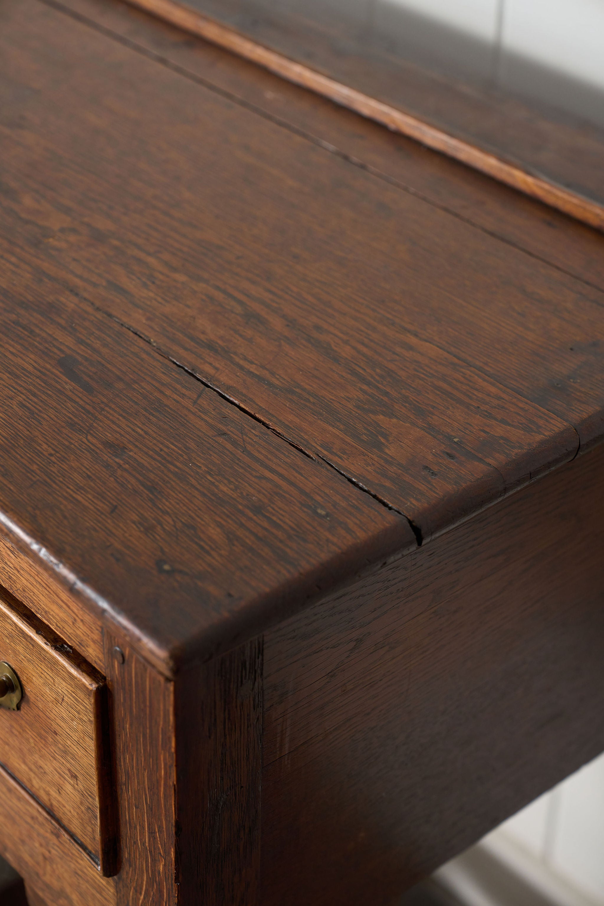 19th Century English Oak Dresser Base / Server with Bottom Slats + 3-Drawers