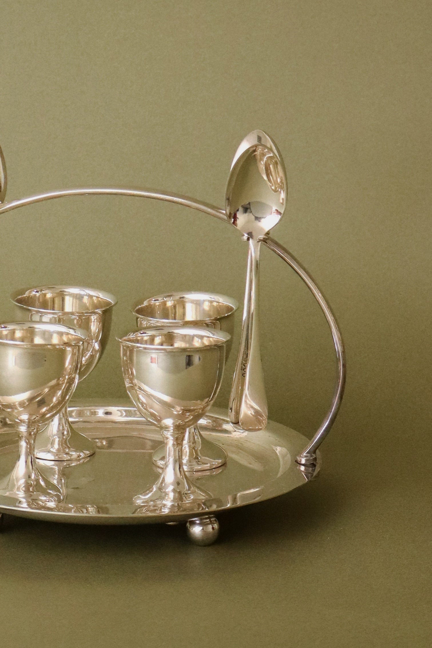 English Silver Plate Egg Cup Set of 4 with Spoons