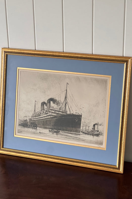 Signed Steamboat Print with Cornflower Blue Mat