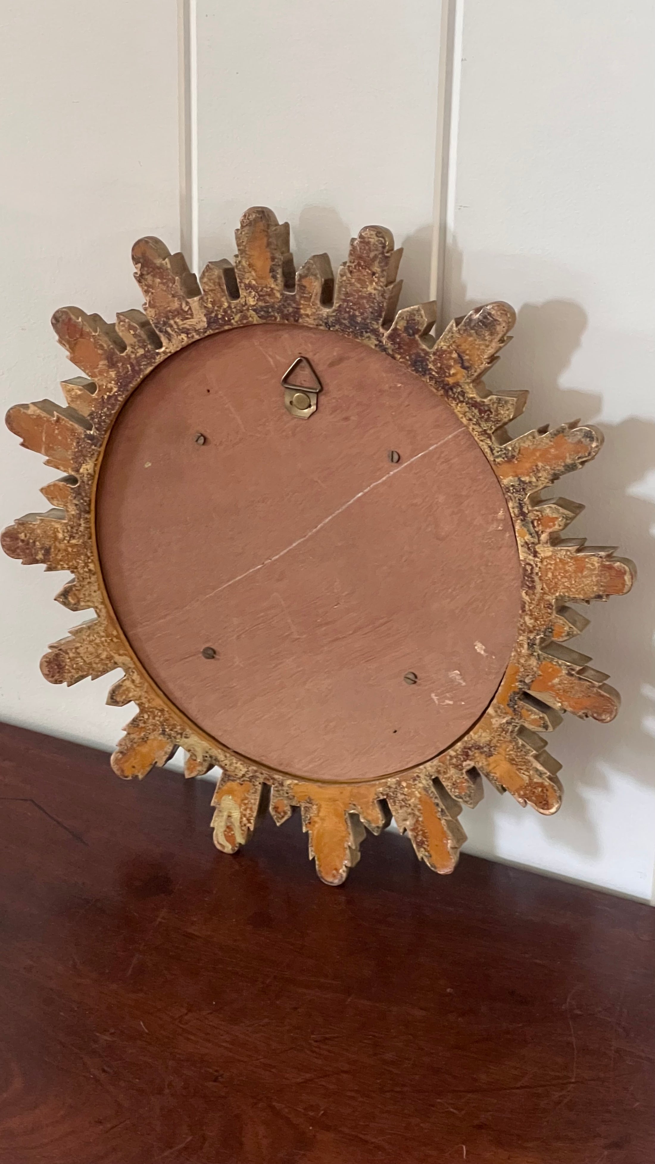 Mid-Century Hand Carved French Giltwood Starburst Mirror
