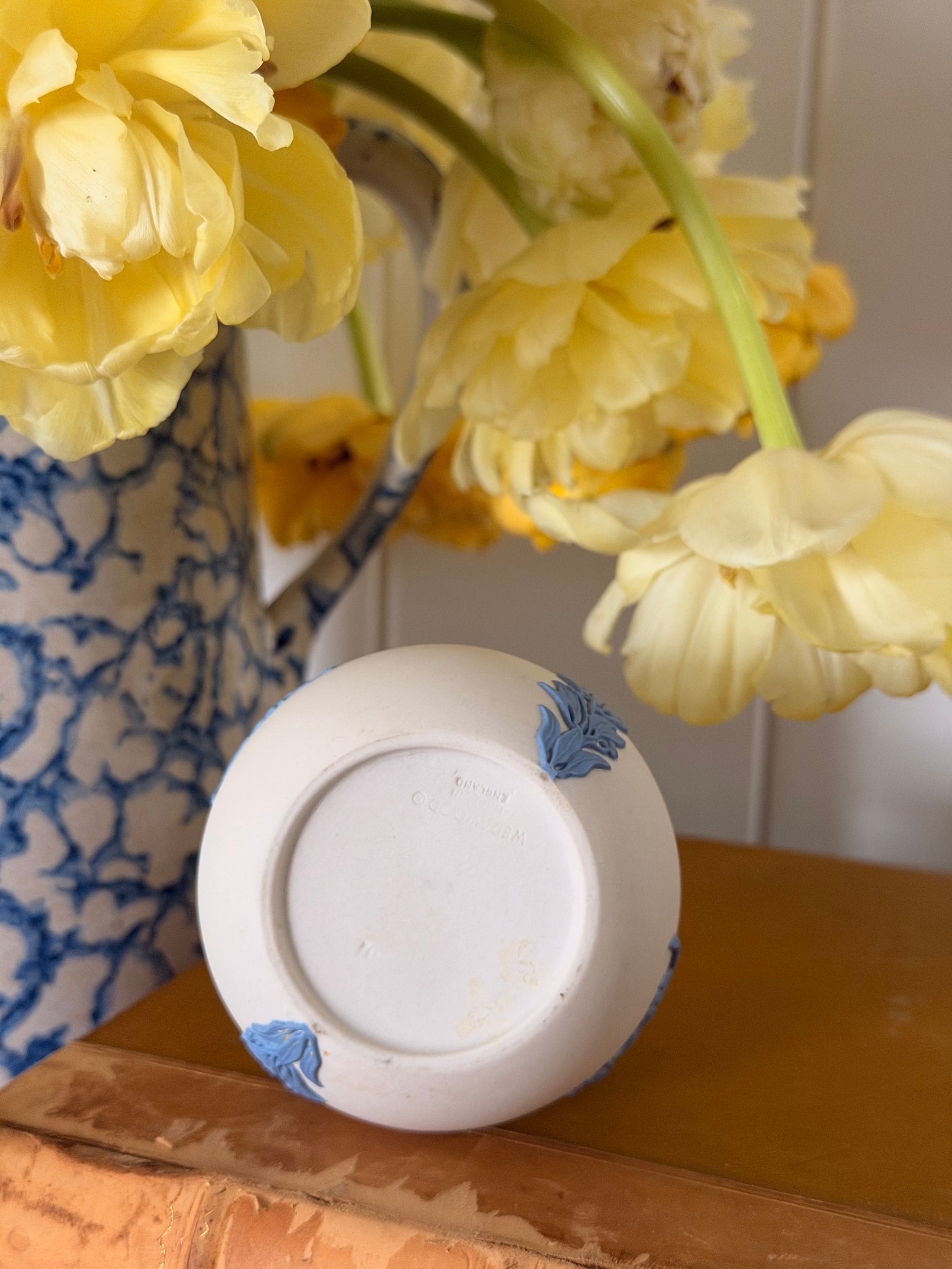 Wedgwood Jasperware Bud Vase- Portland Blue on Cream