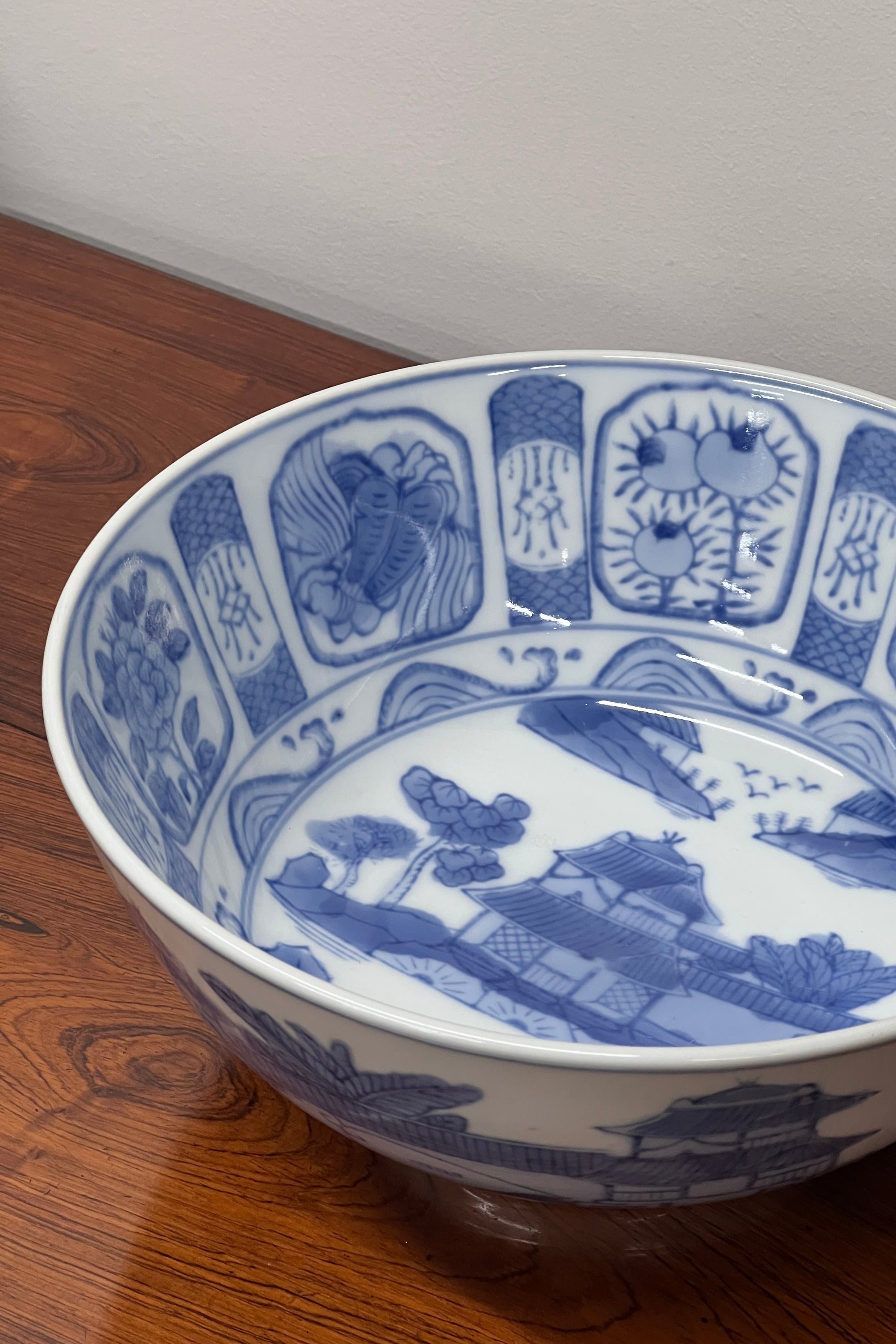 Vintage Blue + White Patterned Chinese Bowl