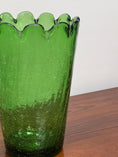 Load image into Gallery viewer, Vintage Green Scalloped Crackle Glass Vase
