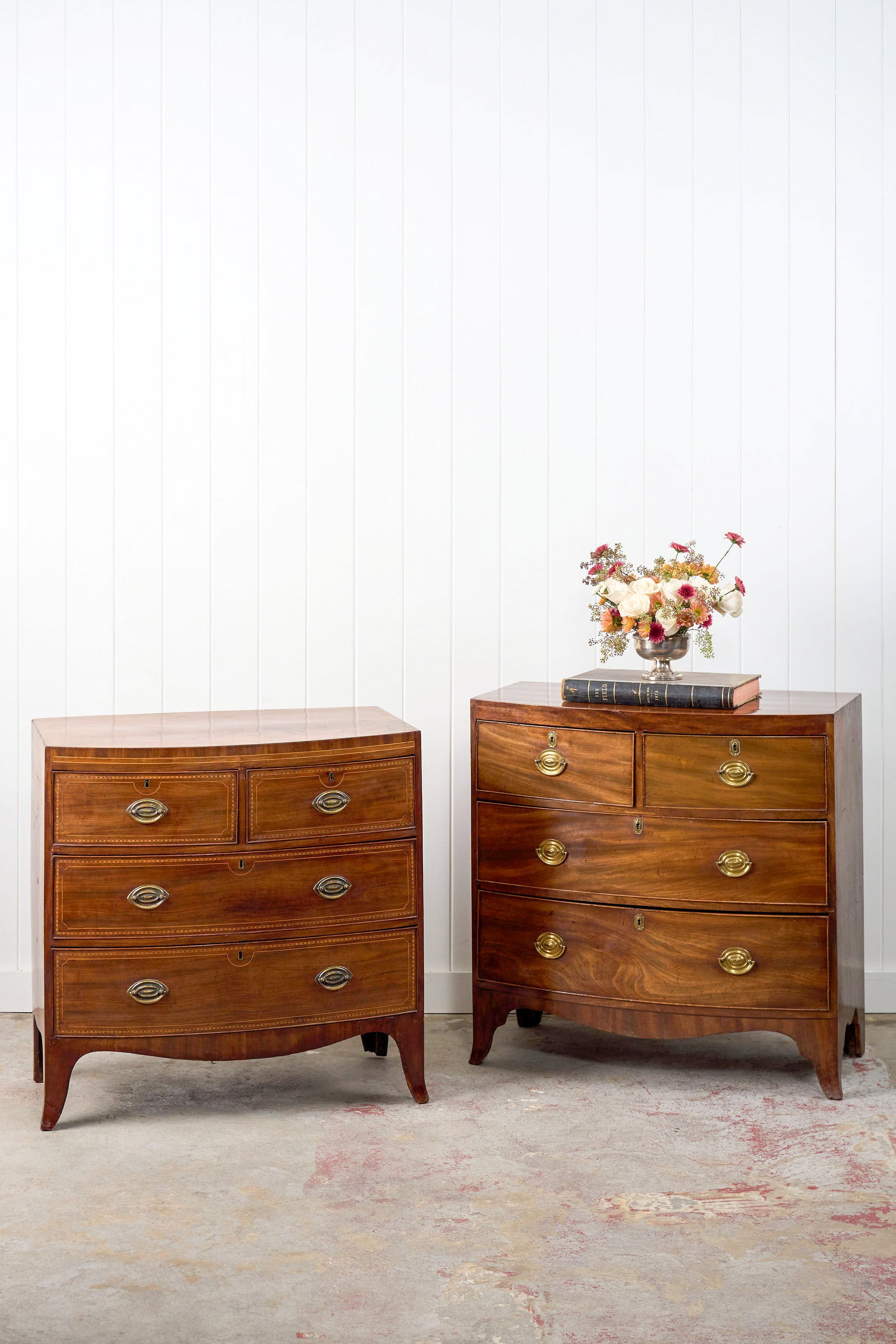 19th Century Mahogany Bowfront Chest with Satinwood Inlay on Splay Feet (c. 1810)
