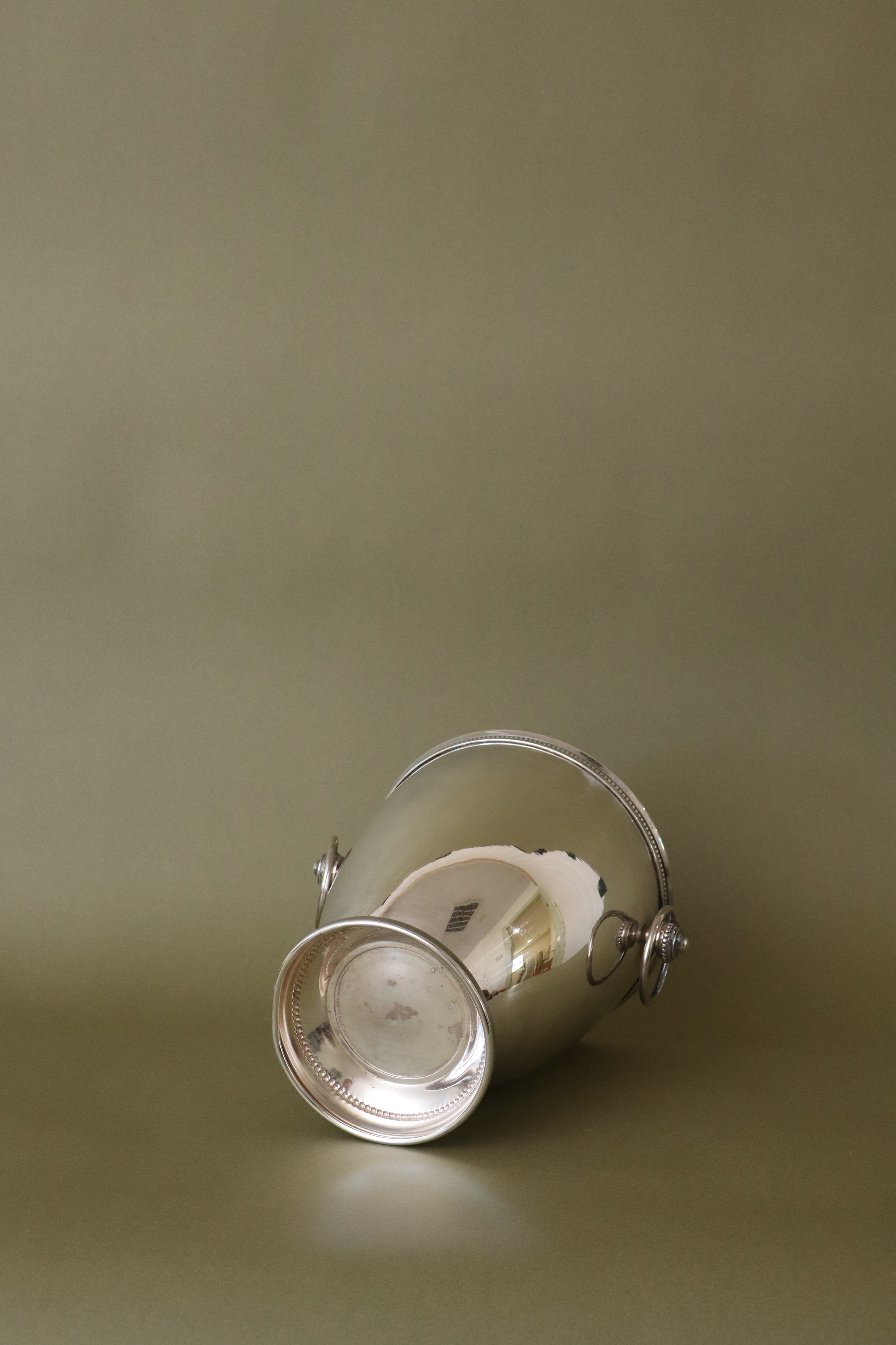 Vintage French Silver Plate Ice/Wine Bucket with Side Handles + Beading