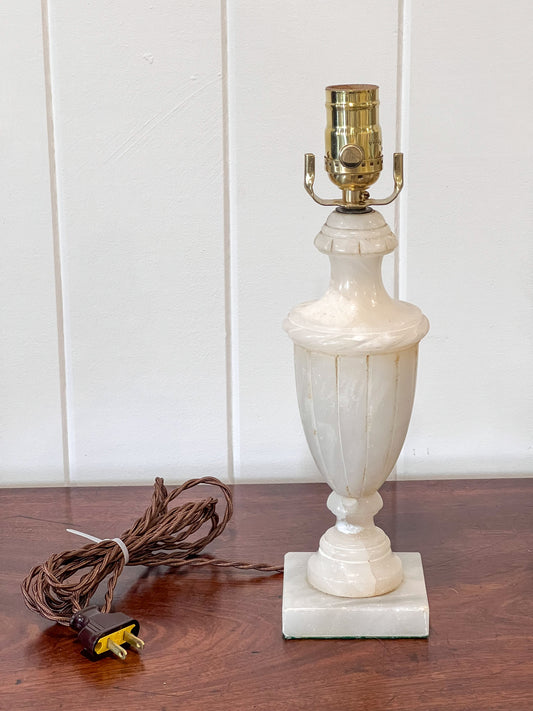 Petite Vintage Italian Alabaster Lamp with Scalloped Detail + Rope Edge