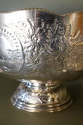 Load image into Gallery viewer, Silver Plate Punch Bowl with Scalloped Edge + Lion Head Pulls | includes 4 Cups | by Pinder Brothers England
