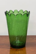 Load image into Gallery viewer, Vintage Green Scalloped Crackle Glass Vase
