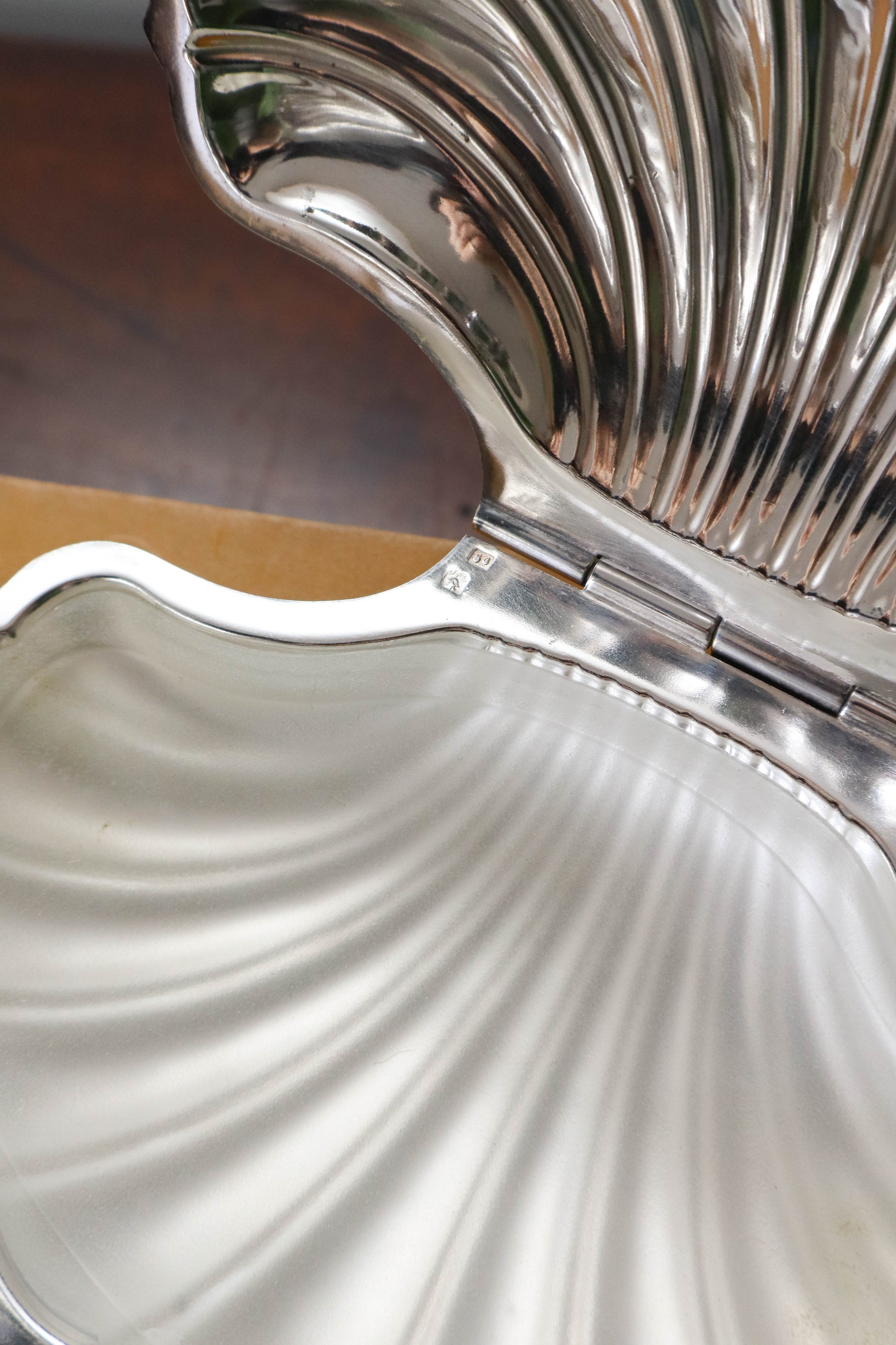 Silverplated French Shell Butter Dish With Original Glass Insert (c.1930) by Deschamps Frères