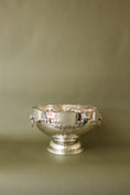 Load image into Gallery viewer, Large Antique English Silver Plate Punch Bowl with Lion Head Handles + Scalloped Rim (c. 1920)
