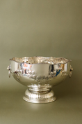 Load image into Gallery viewer, Large Antique English Silver Plate Punch Bowl with Lion Head Handles + Scalloped Rim (c. 1920)
