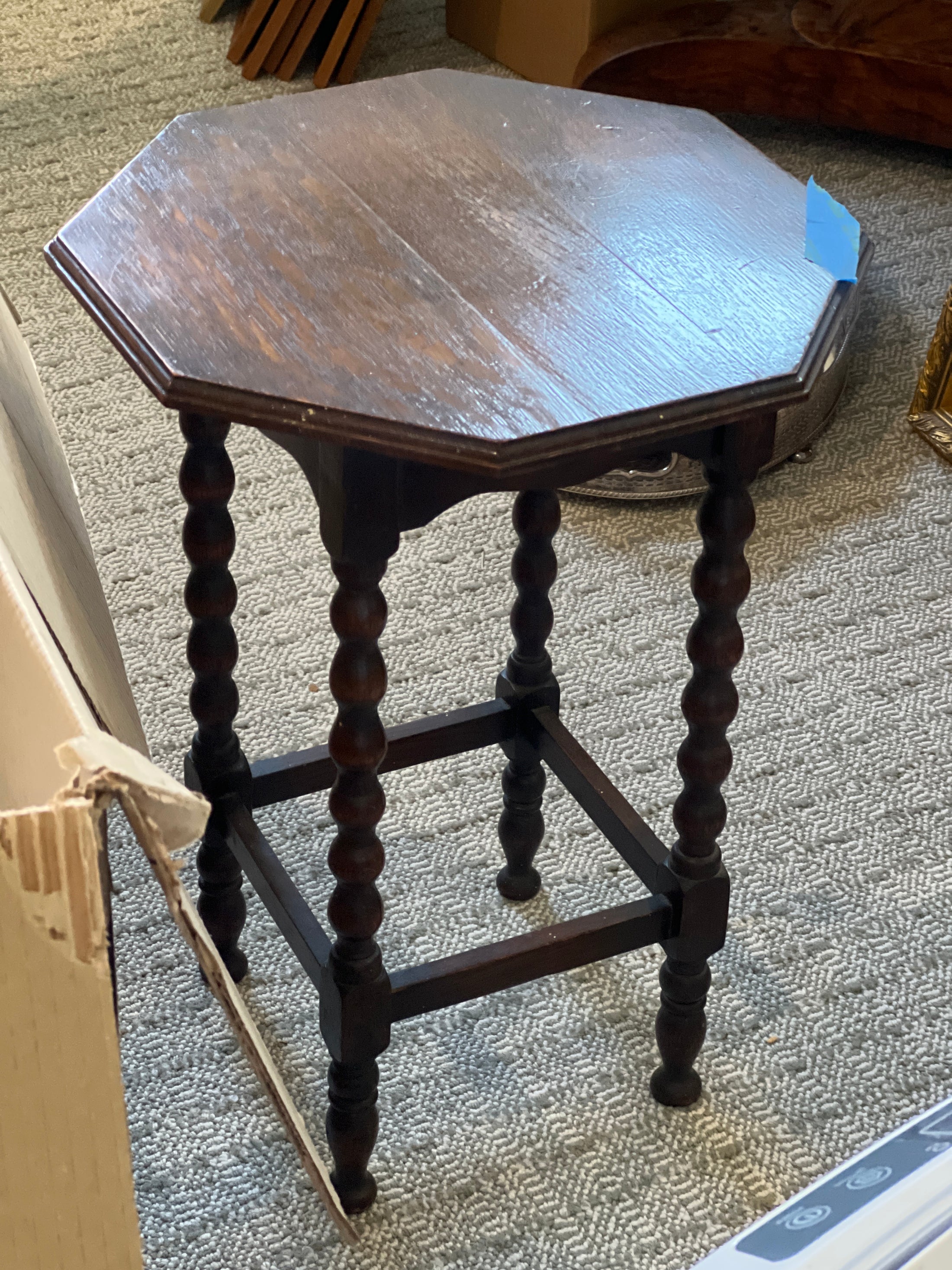 Antique English Oak Bobbin Octagon Side Table | 15"W x 19"H