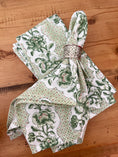 Load image into Gallery viewer, SET OF 4 | Green Blooming Trellis Block Print Napkins
