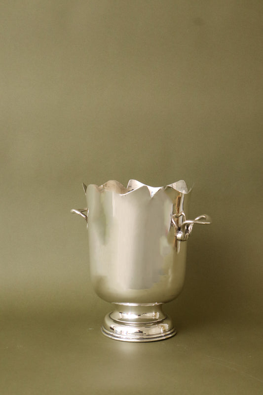 Antique Silver Plate Ice Bucket with Scalloped Edge