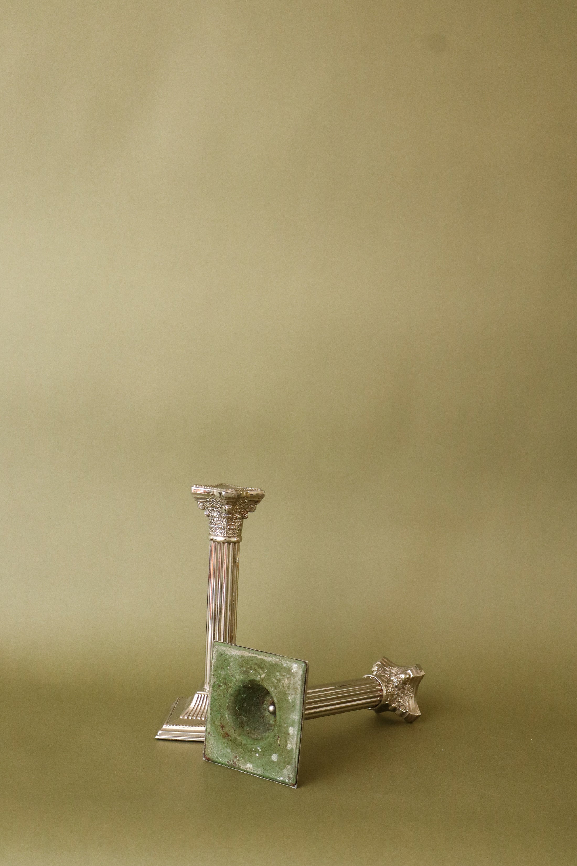 Antique English Pair Candlesticks Corinthian Column Candleholders (c. 1900)