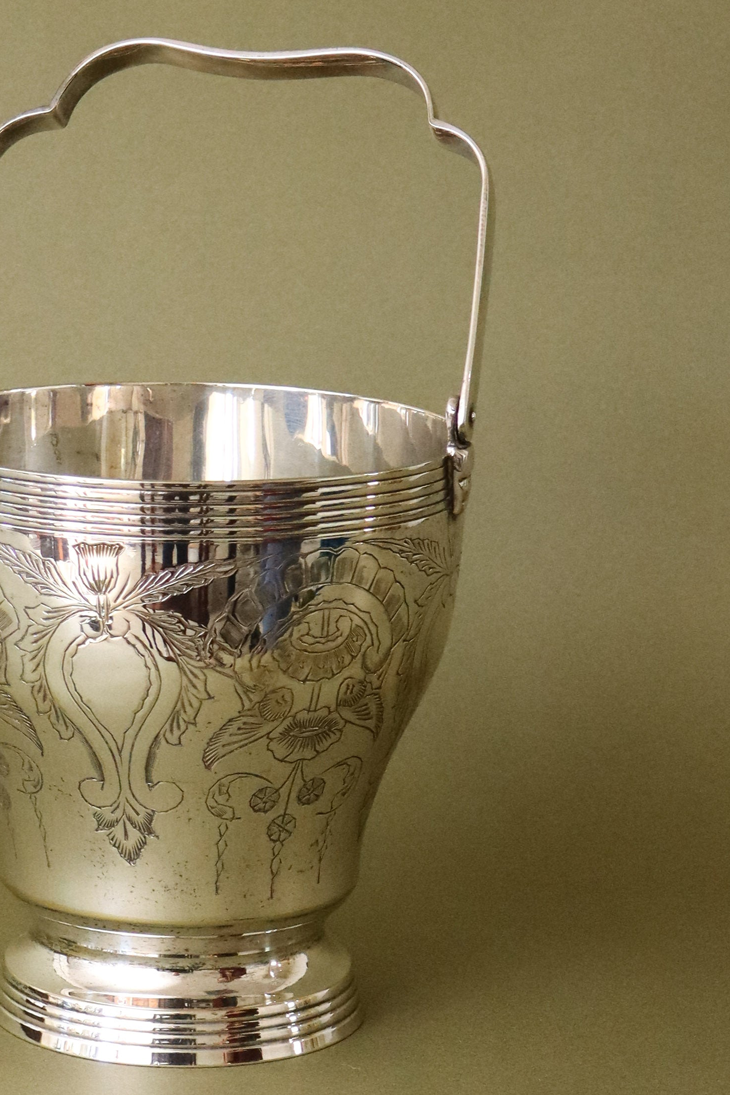 Antique English Silver Etched Ice Bucket