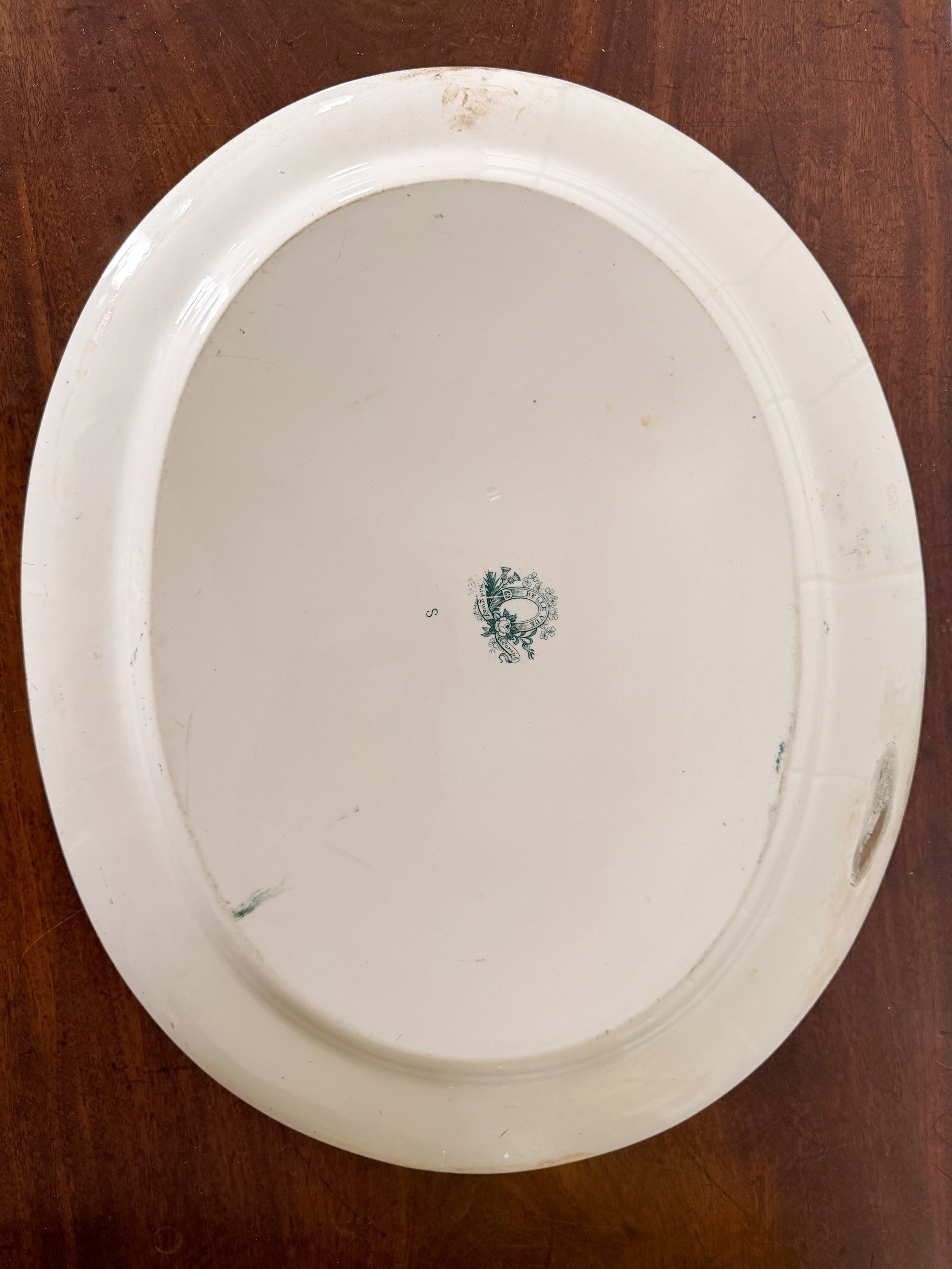 19th Century Large Green Transferware Platter (England; c. 1850)