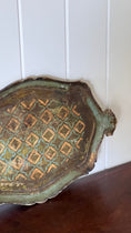 Load image into Gallery viewer, Large Florentine Tray with Green + Pale Blue Coloring
