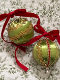 Load image into Gallery viewer, SET of 2 | Vintage Decorated Silk Bulbs (Green + Red)
