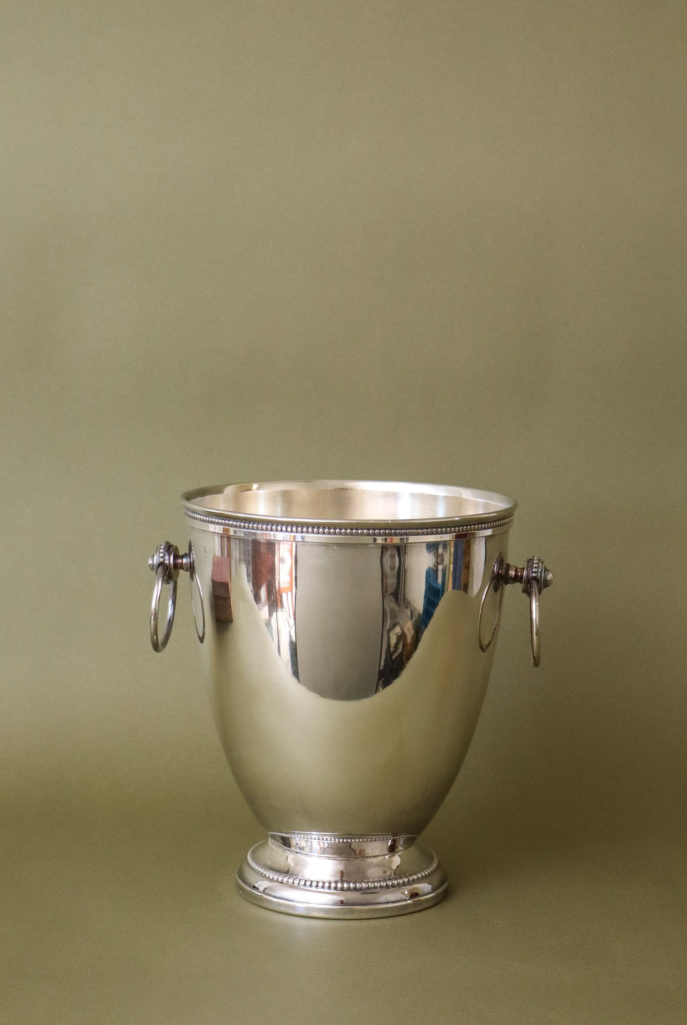 Vintage French Silver Plate Ice/Wine Bucket with Side Handles + Beading