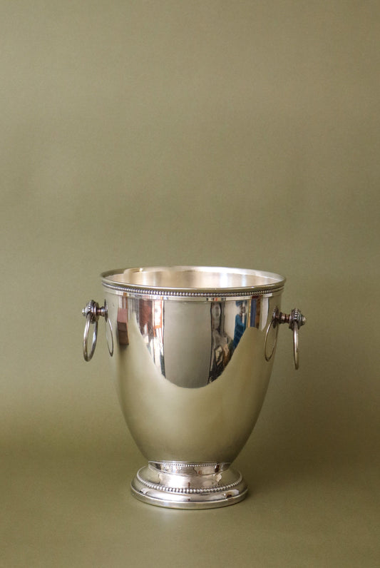 Vintage French Silver Plate Ice/Wine Bucket with Side Handles + Beading