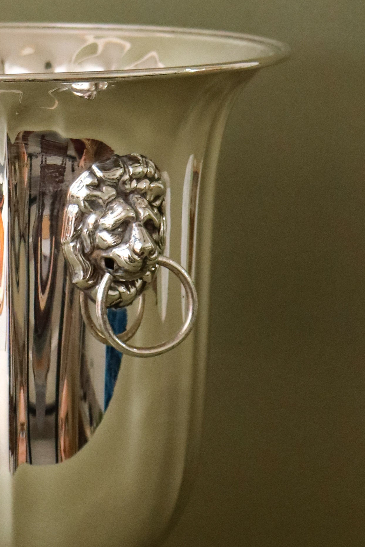 English Fluted Silver Plate Ice/Wine Bucket with Lion Heads (c. 1930)