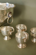 Load image into Gallery viewer, Silver Plate Punch Bowl with Scalloped Edge + Lion Head Pulls | includes 4 Cups | by Pinder Brothers England
