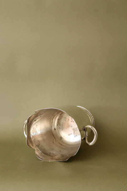 Antique Silver Plate Ice Bucket with Scalloped Edge