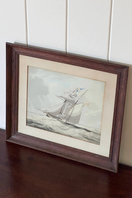 19th Century Hand Colored Engraving, French Ship