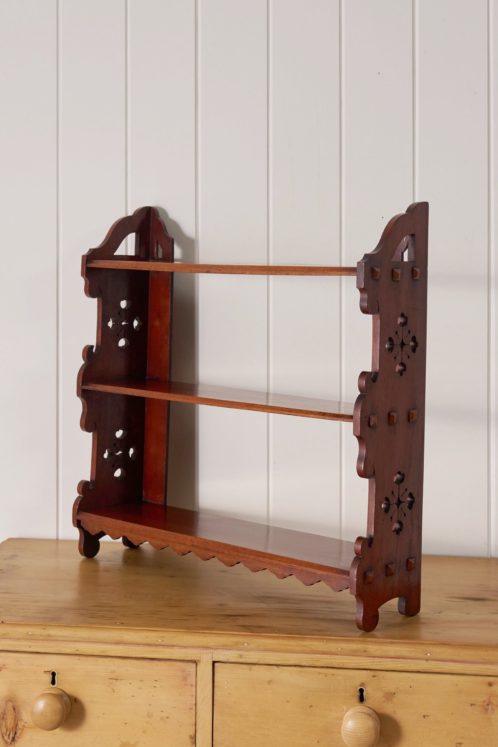 Petite Arts and Crafts 3-Tiered Walnut Wall Shelf (c. 1900)