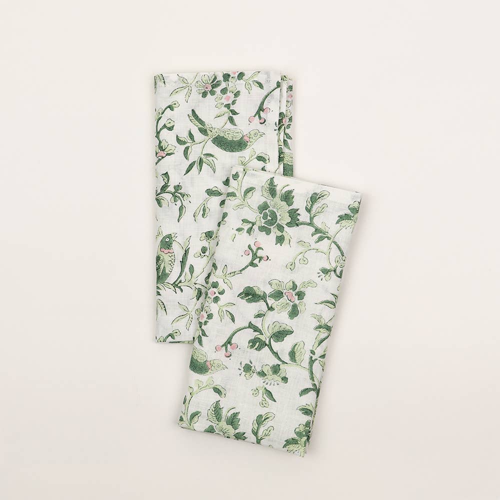 SET of 4 | Peony + Robin Block Print Napkins