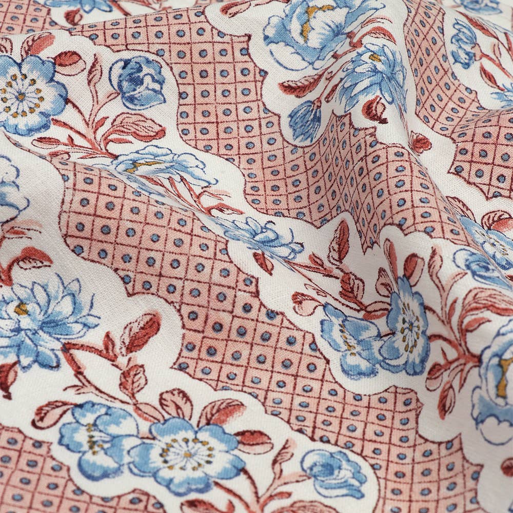 SET OF 4 | Pink, Red + Blue Blooming Trellis Block Print Napkins