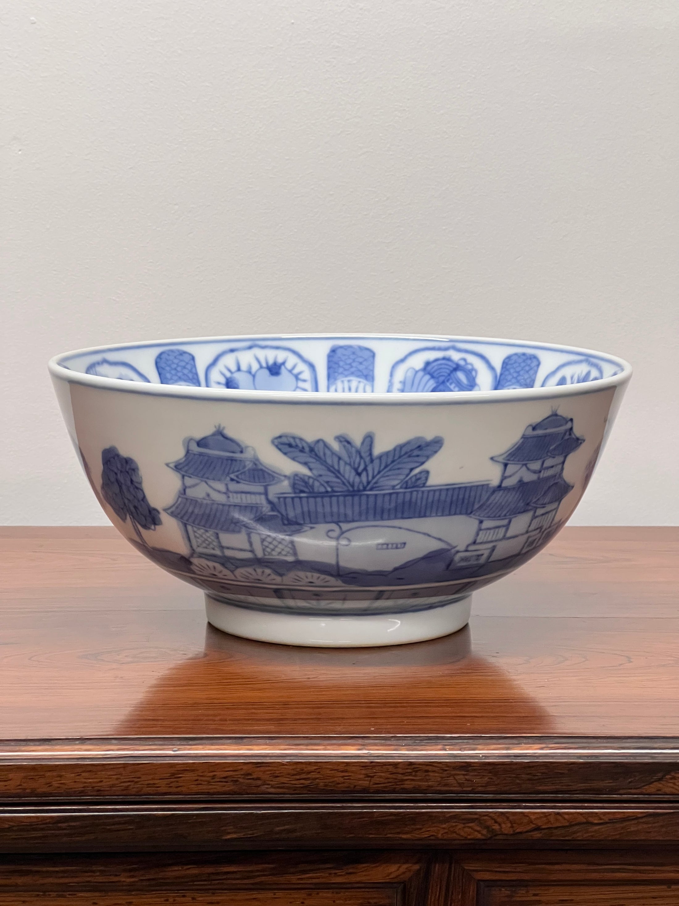 Vintage Blue + White Patterned Chinese Bowl