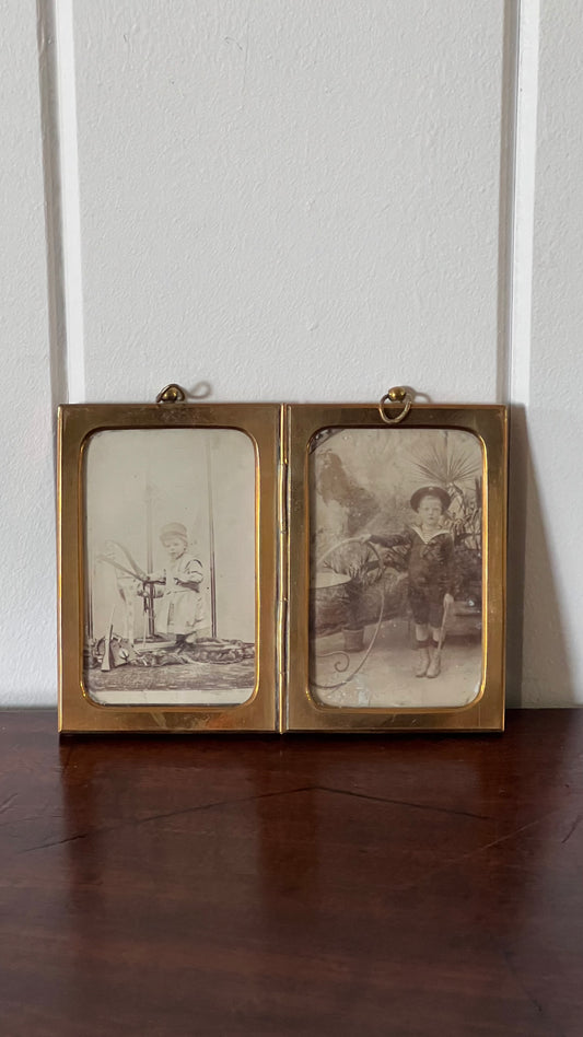 Antique French Brass Double Picture Frame