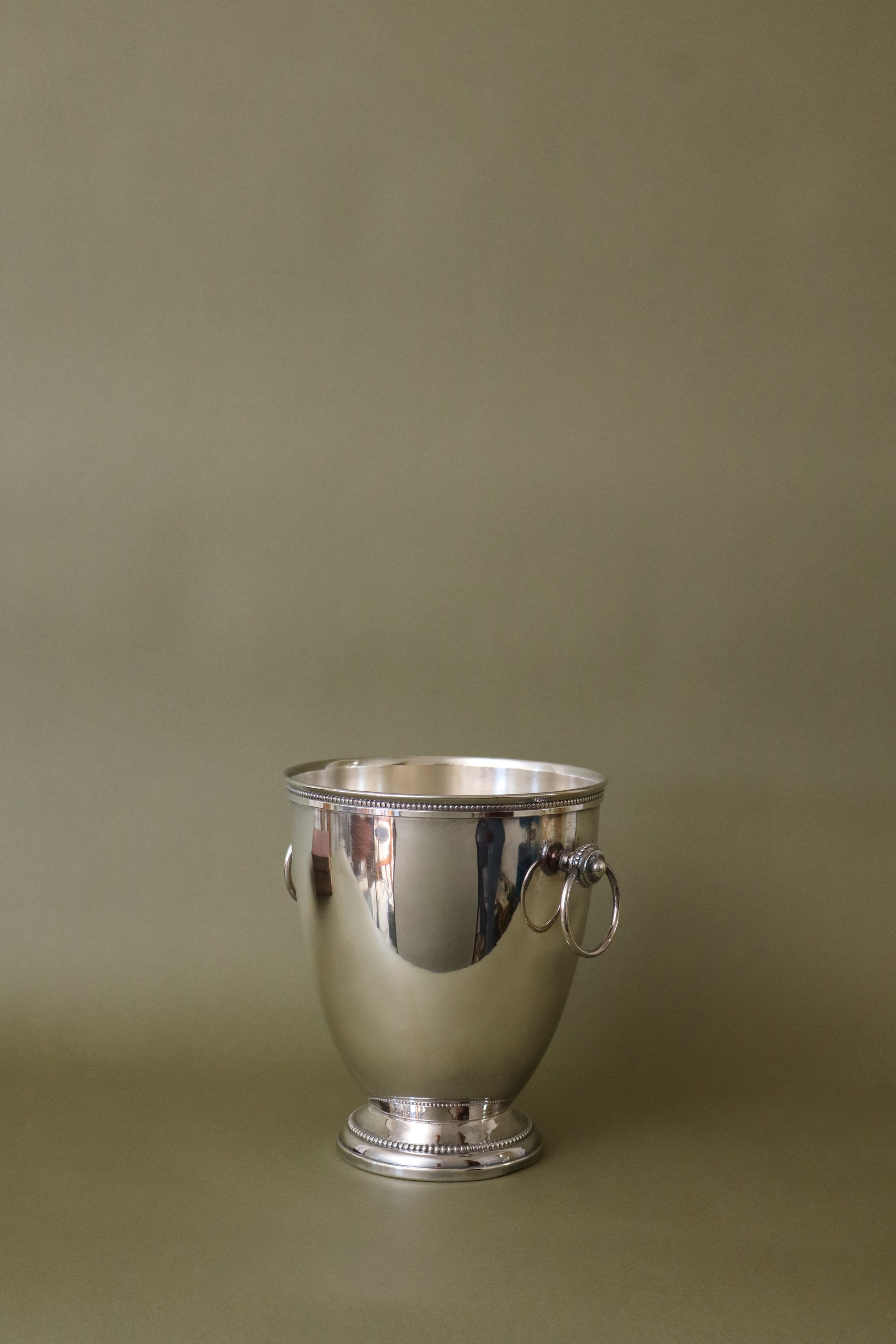Vintage French Silver Plate Ice/Wine Bucket with Side Handles + Beading