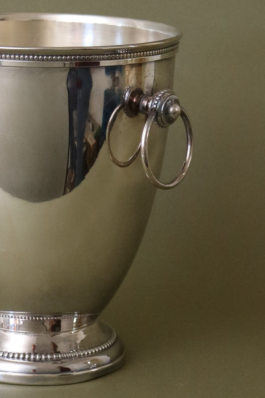 Vintage French Silver Plate Ice/Wine Bucket with Side Handles + Beading