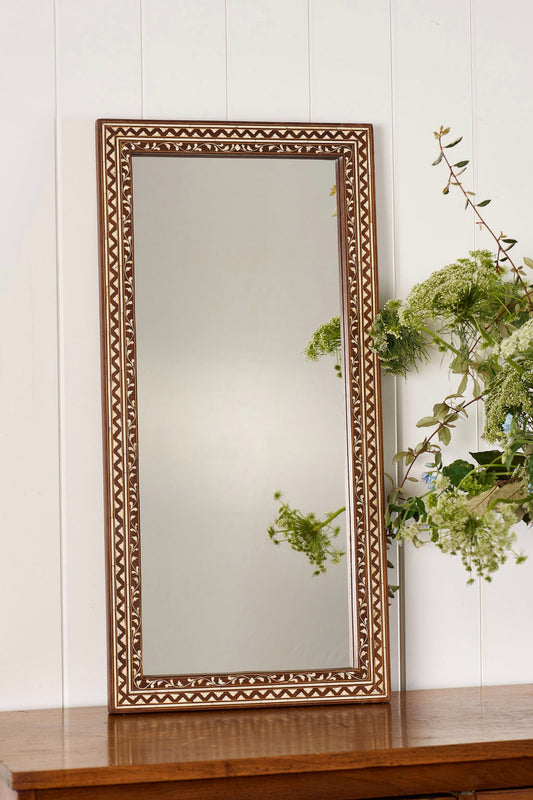 Anglo-Indian Teak Bone Inlay Rectangle Mirror