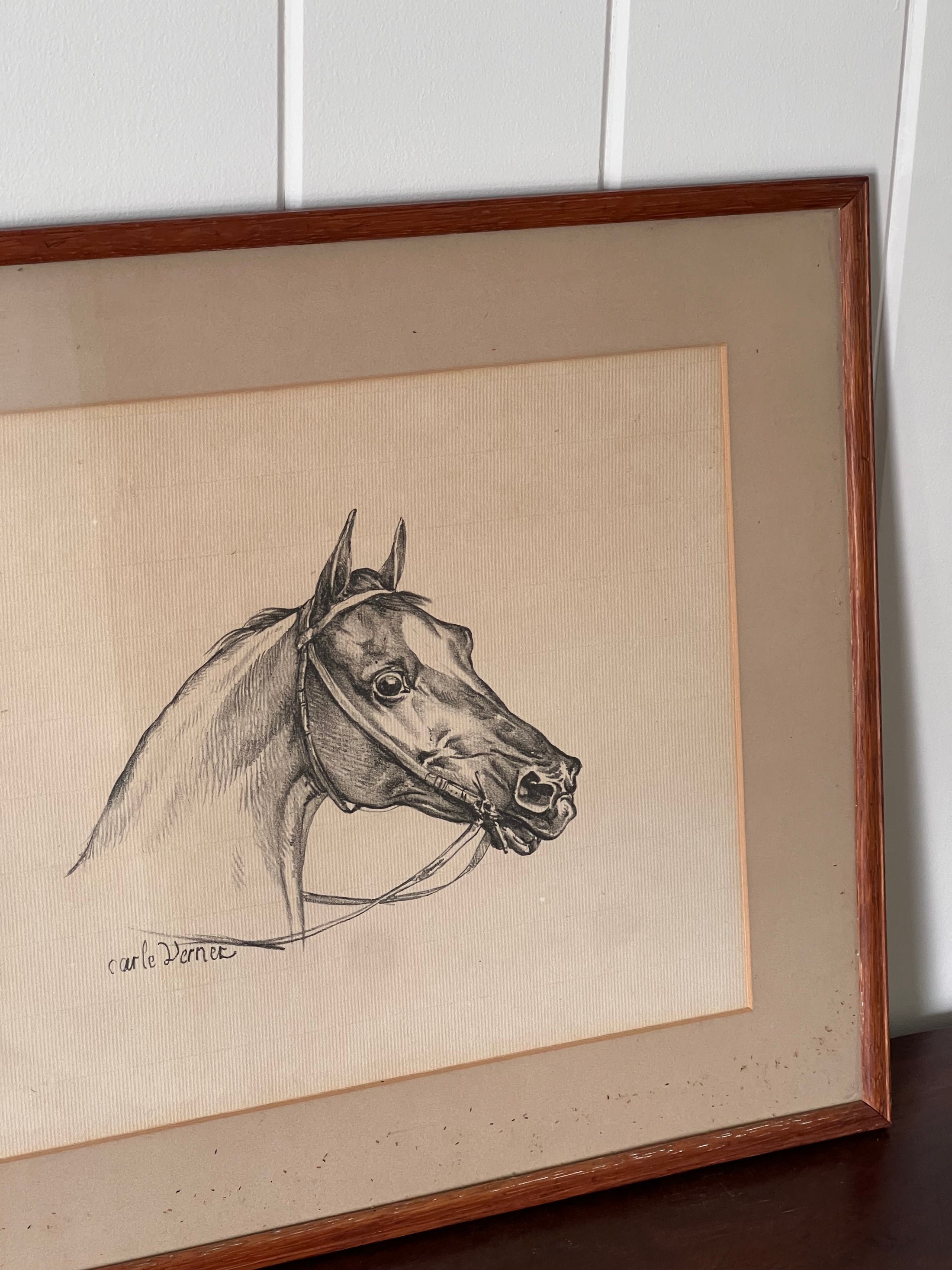 Charcoal Horse Portrait by Carle Vernet (French; 1758-1836) | Horizontal Orientation