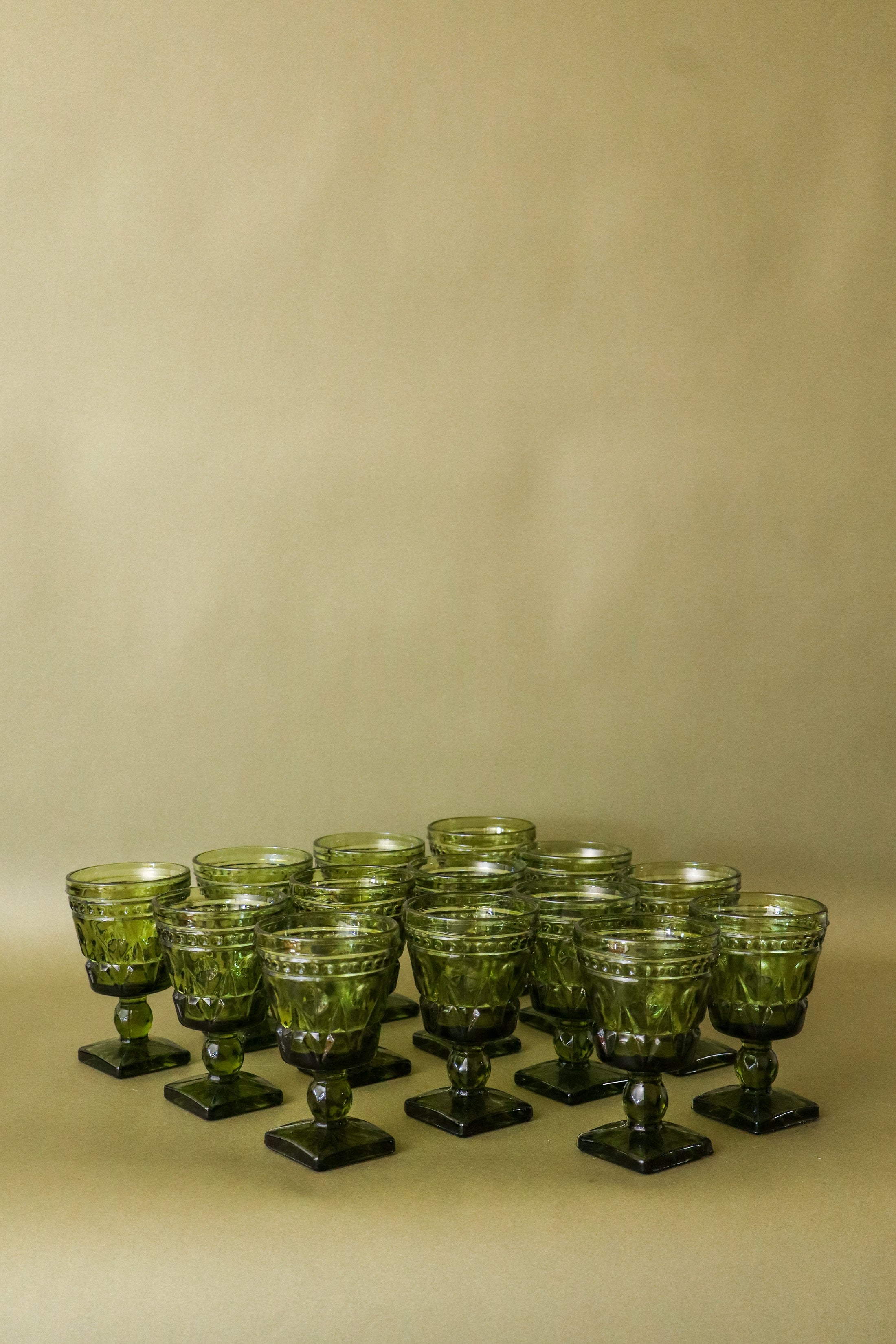 SET of 14 | Vintage Indiana Glass Colony Park Lane Avocado Green Goblets Cups