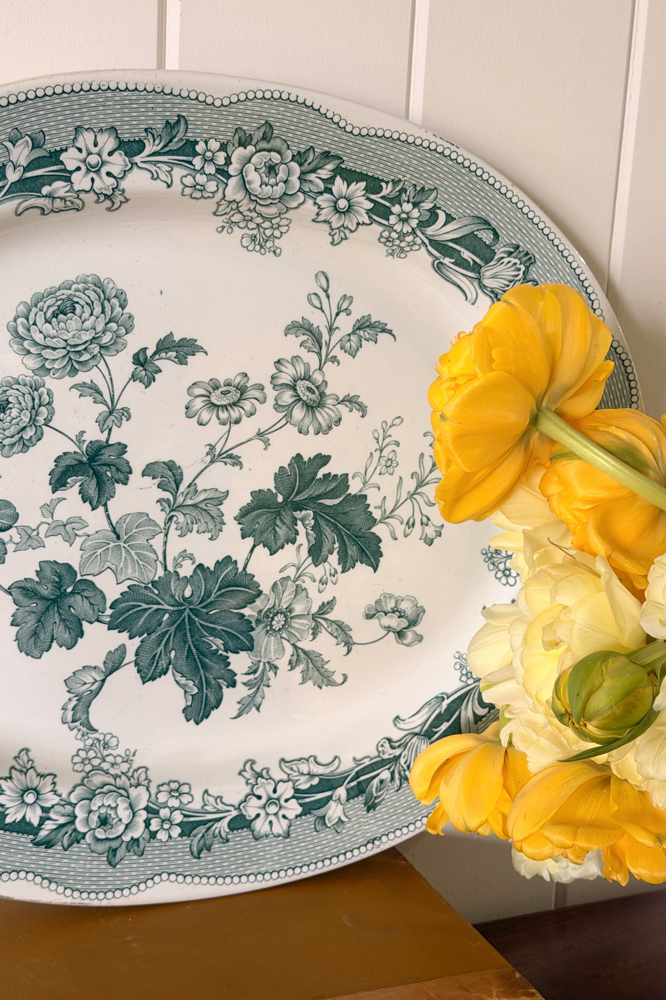 19th Century Large Green Transferware Platter (England; c. 1850)