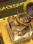 Load image into Gallery viewer, Antique English Brass Desk Set with Crystal Inkwells
