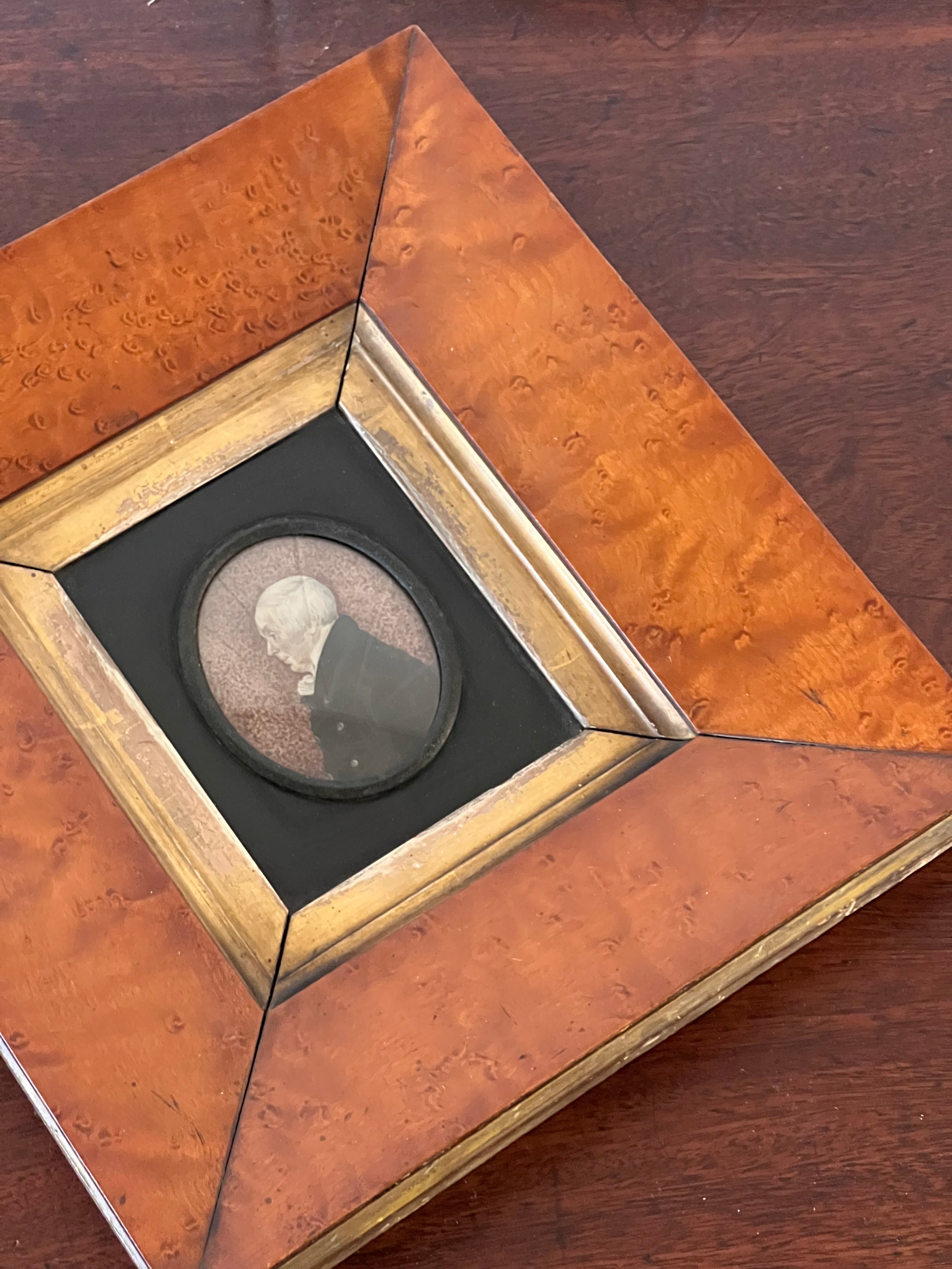 Antique Portrait of Man in Burl Wood Frame