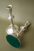 Load image into Gallery viewer, PAIR Antique English Silver Plate on Copper Candlesticks
