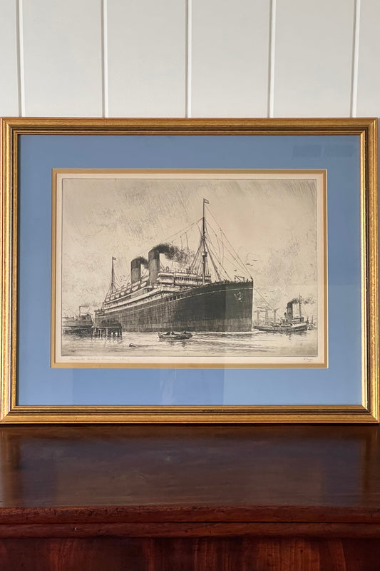Signed Steamboat Print with Cornflower Blue Mat